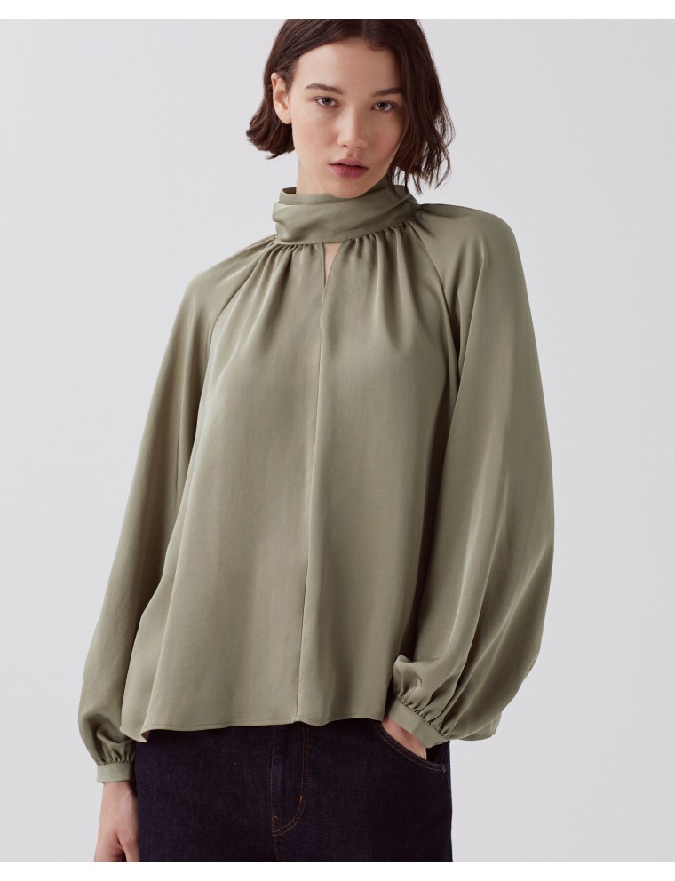 Blouse fluide toucher soie covert green