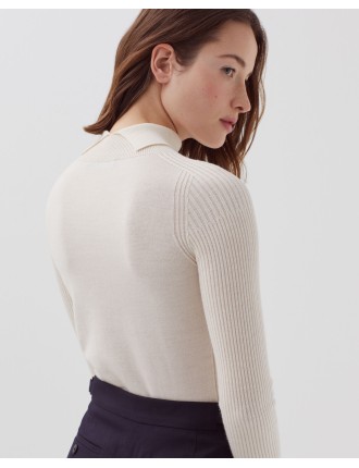 Pull ajusté en laine mérinos ecru