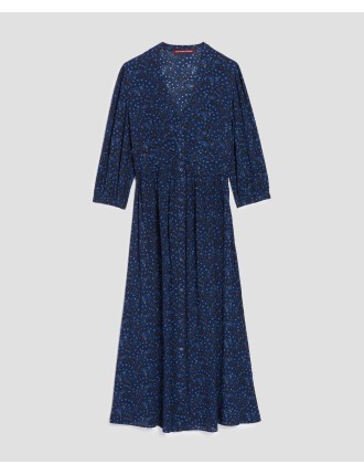 Robe longue fluide batik navy