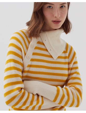 Pull marin col boutonné en laine mérinos st ecru yellow