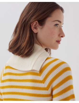 Pull marin col boutonné en laine mérinos st ecru yellow