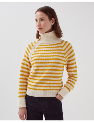 Pull marin col boutonné en laine mérinos st ecru yellow