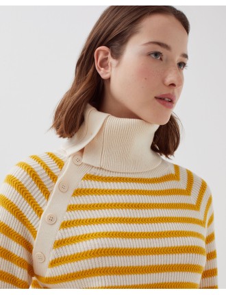 Pull marin col boutonné en laine mérinos st ecru yellow