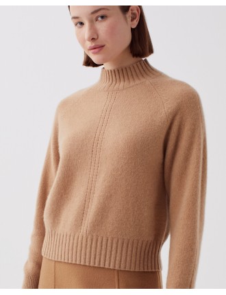 Pull col montant en cachemire camel